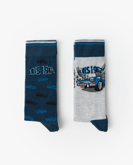 Calcetín de Caña Normal Vintage Car para Hombre, (Caja de 6 pares)