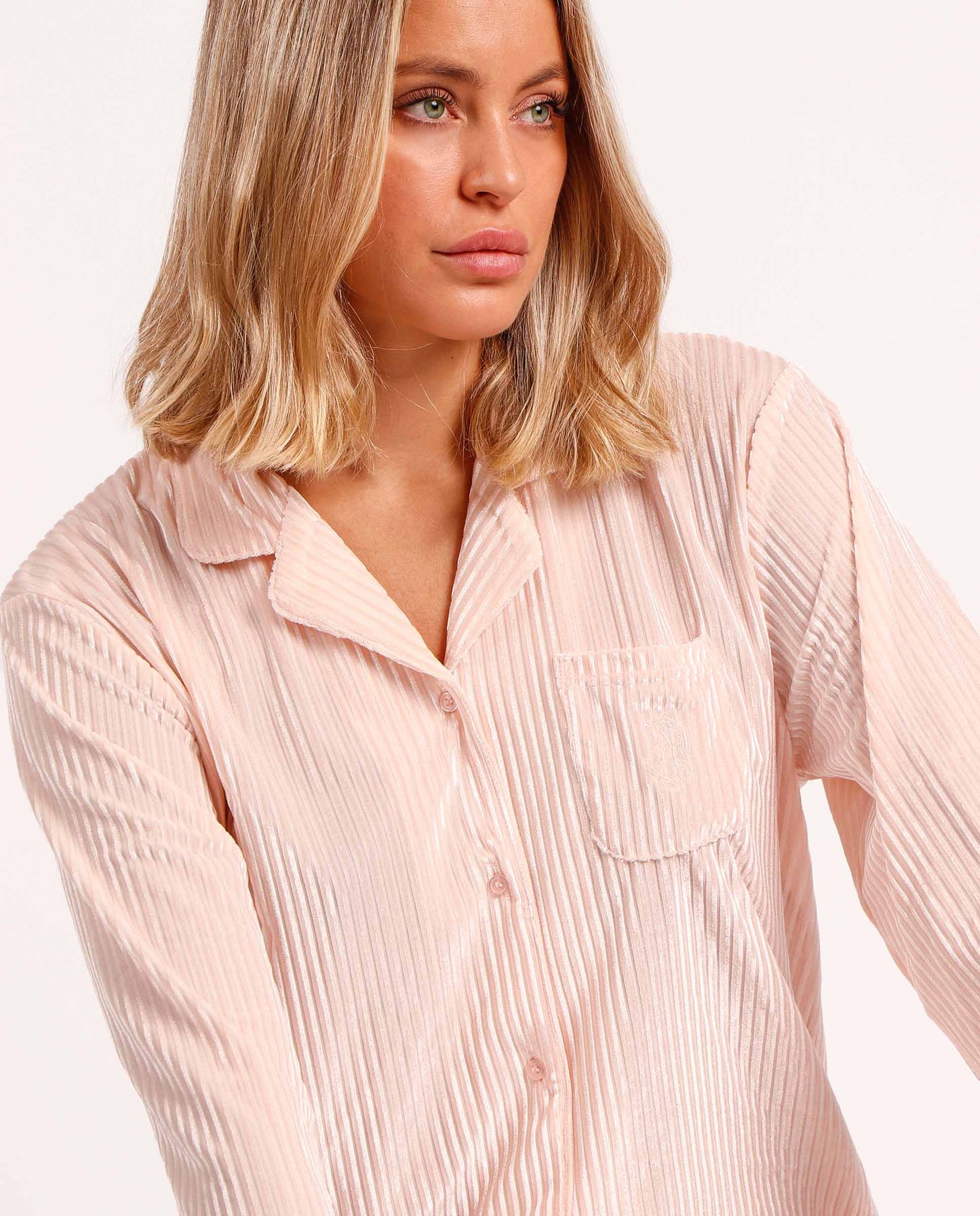 Pijama Manga Larga Abierto Classic Elegant Stripes para Mujer