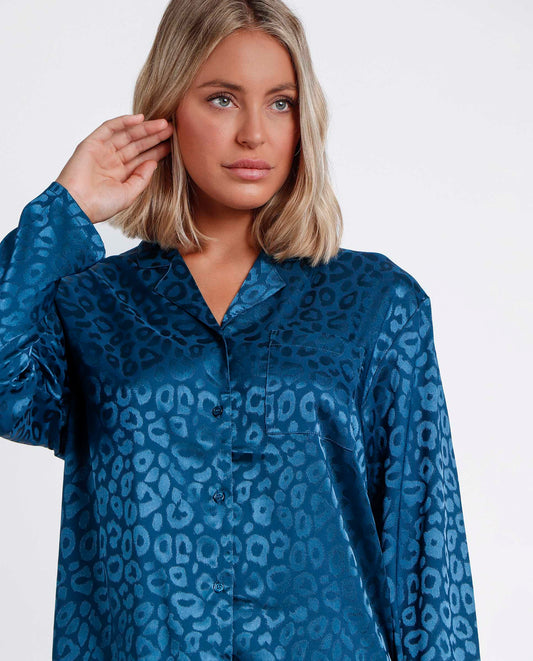 Pijama Abierto Manga Larga Satin Leopard para Mujer