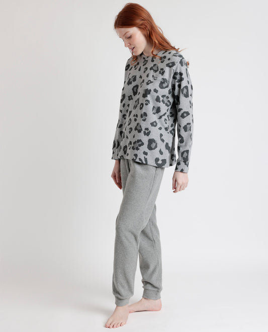 Pijama Gris Manga Larga Skin para Mujer
