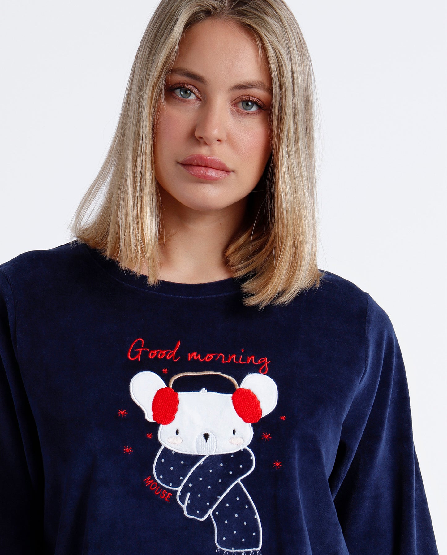 Pijama Terciopelo Manga Larga Morning Mouse para Mujer