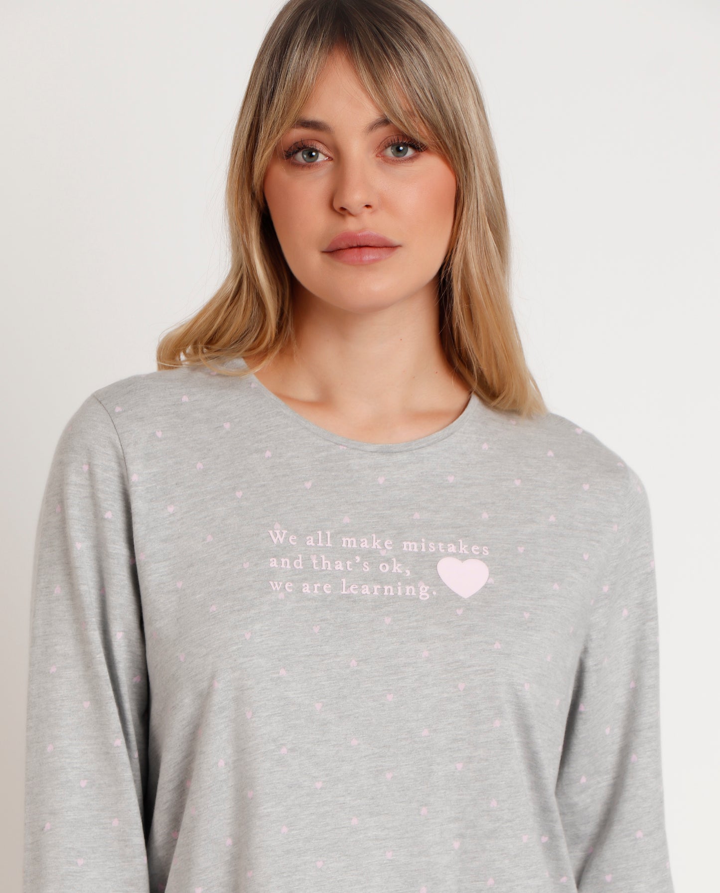 Pijama Manga Larga Pink Hearts para Mujer