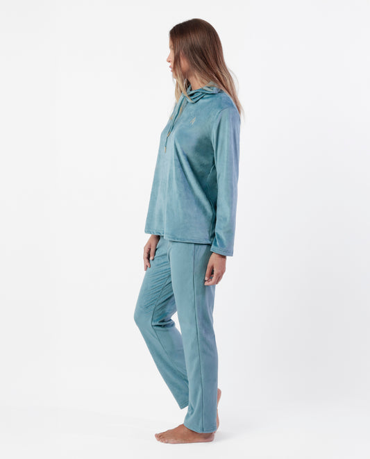 LUXURY Pijama Manga Larga Velvet Tracksuit Azul para Mujer