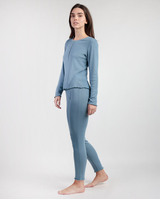 Pijama Manga Larga Tapeta Soft Canalé Azul para Mujer
