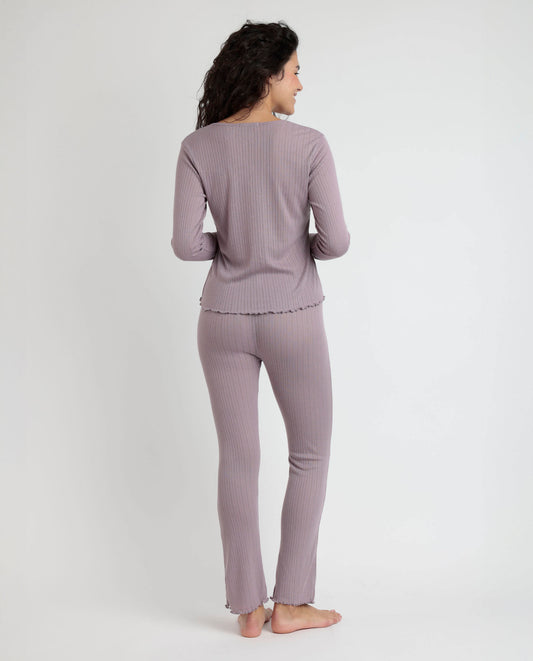 Pijama Manga Larga Pico Soft Canalé Berengena para Mujer