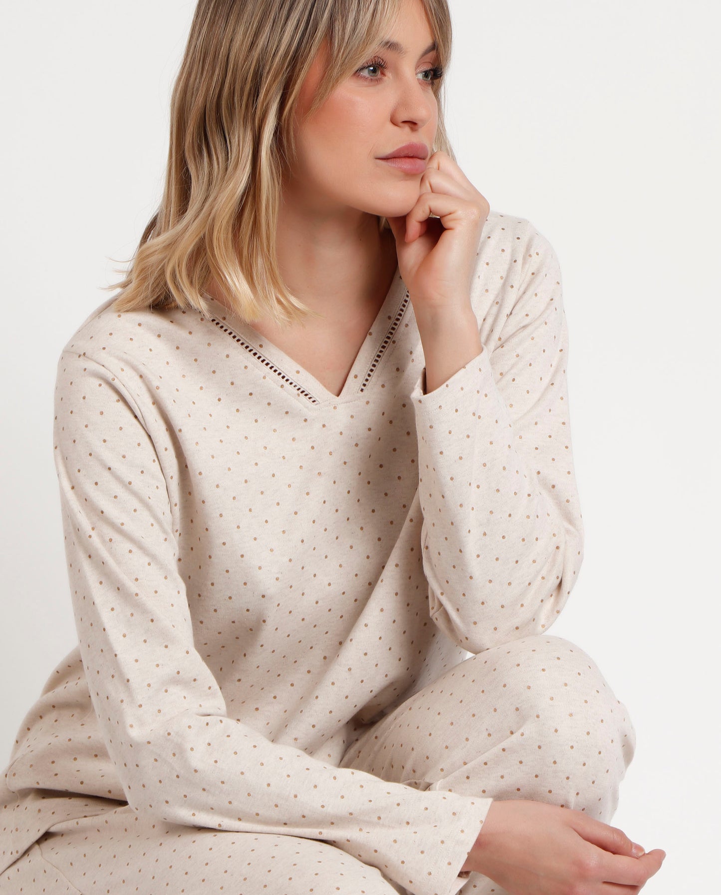Pijama Manga Larga Organic Dots para Mujer