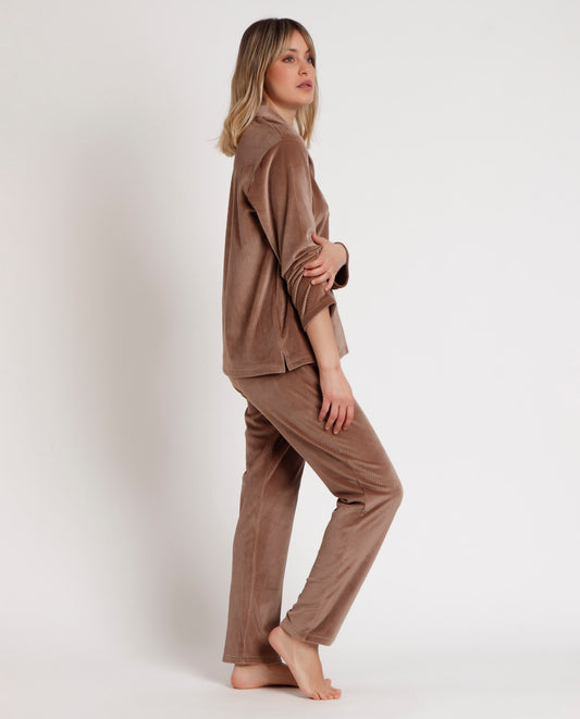 Pijama Abierto Manga Larga Rayas Relax para Mujer