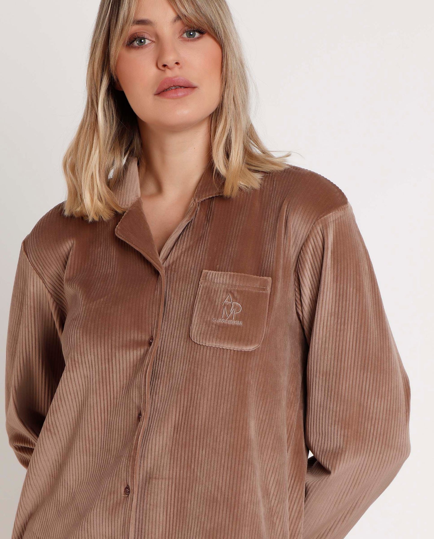 Pijama Abierto Manga Larga Rayas Relax para Mujer