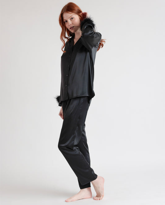 Pijama Abierto Manga Larga Plumas Marabu Christmas Negro Luxe para Mujer