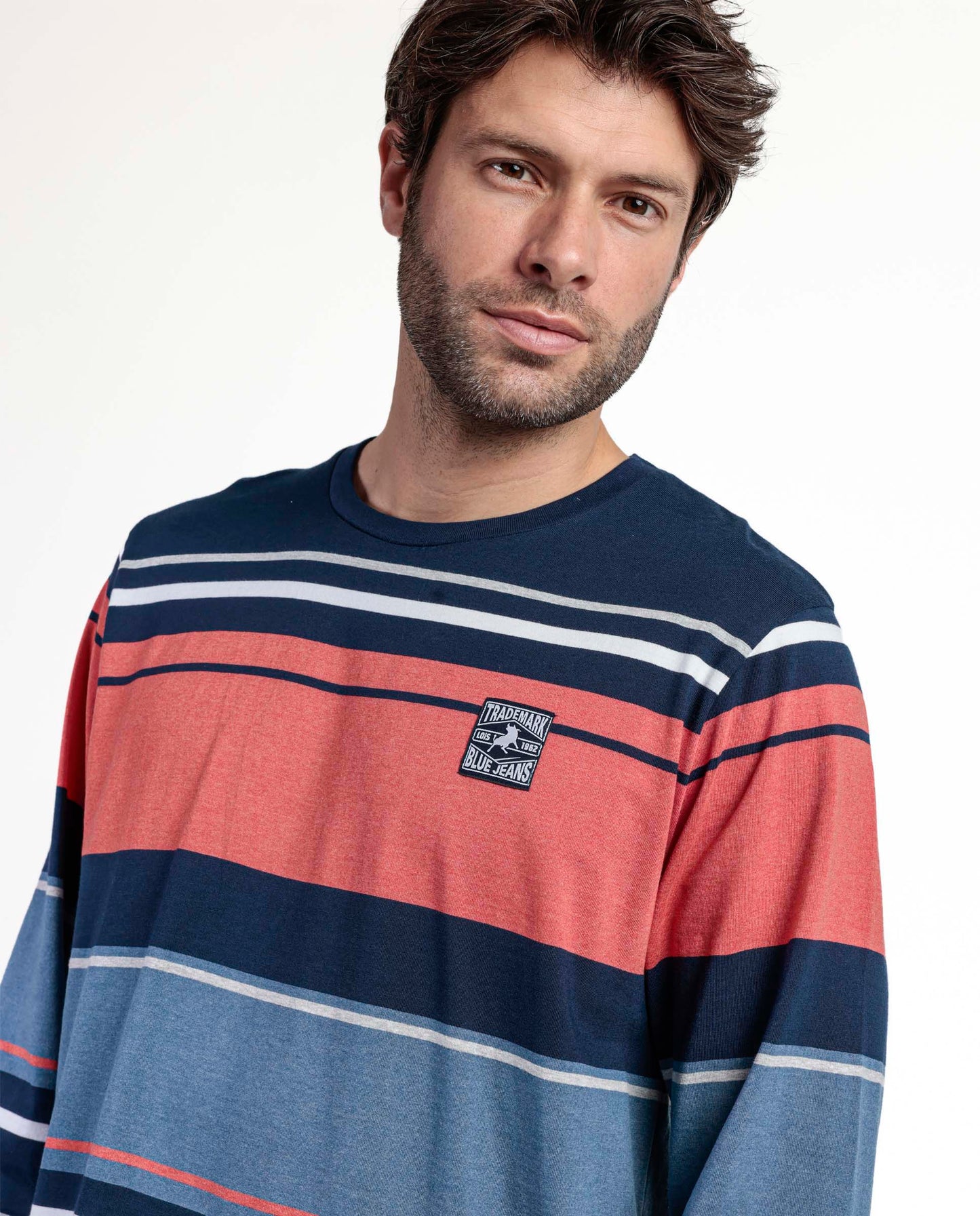 Pyjama rayé à manches longues pour homme, couleur brûlé