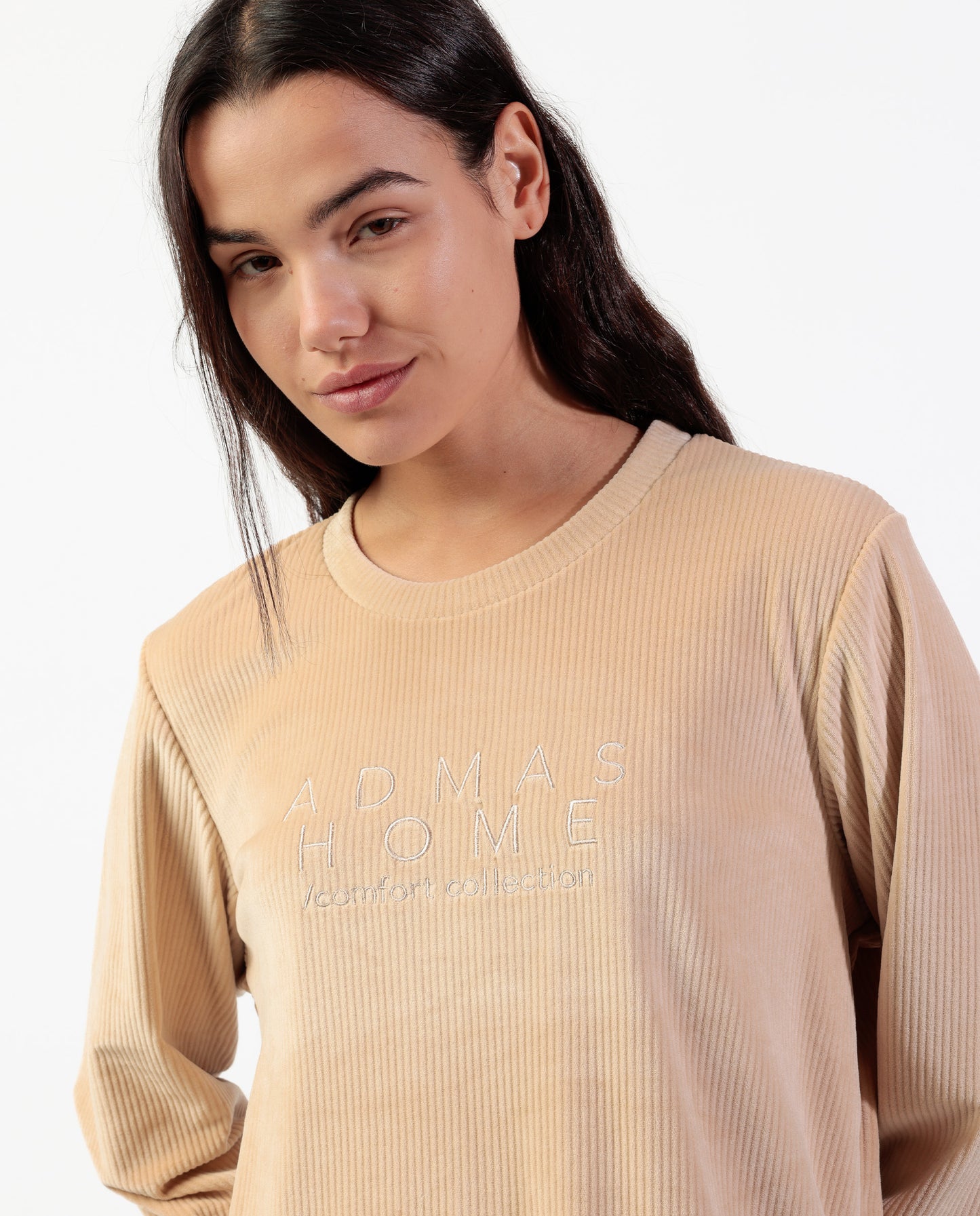 Pijama Manga Larga Terciopelo Adm Beige para Mujer