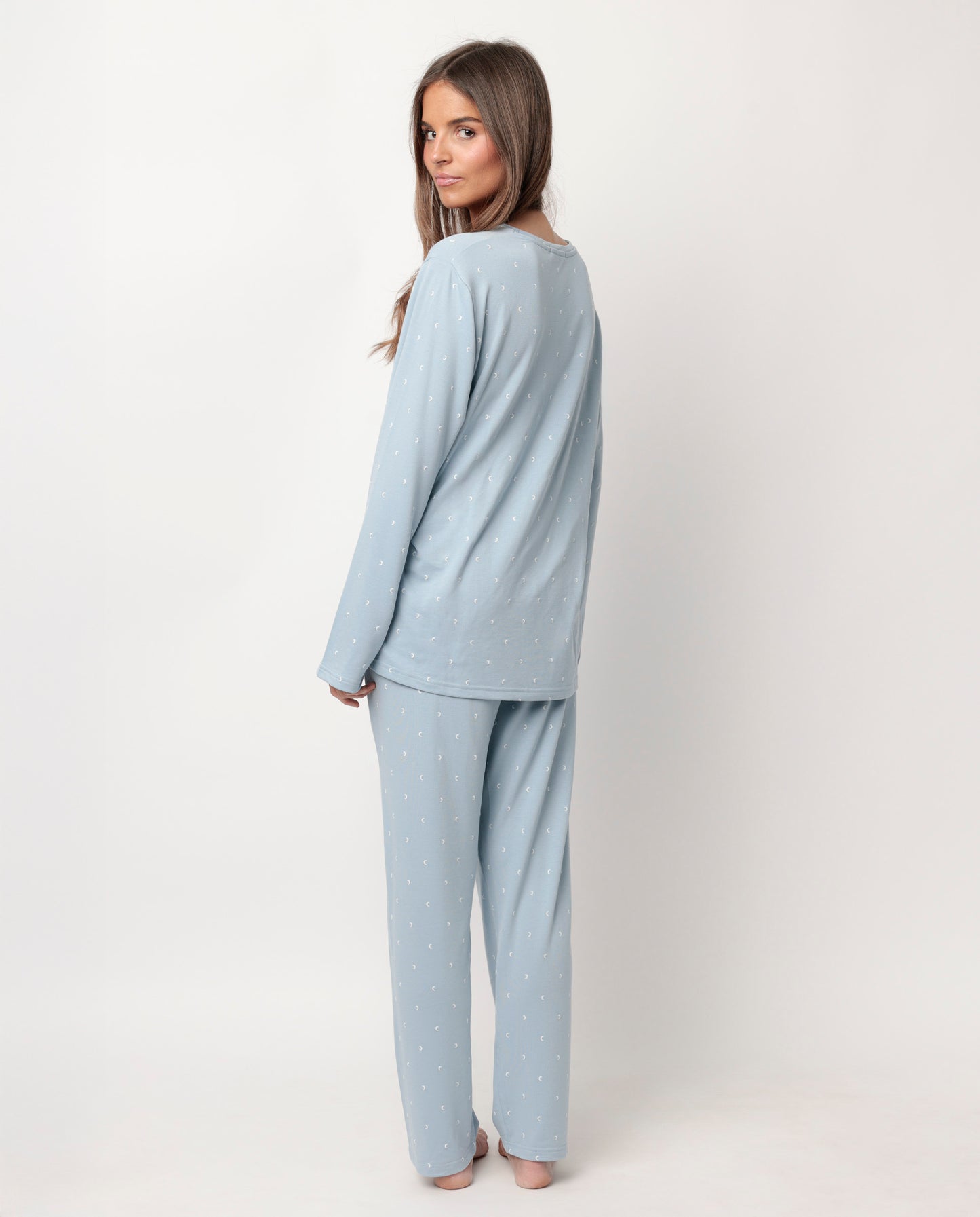 Pijama Azul Manga Larga Pico Moons para Mujer