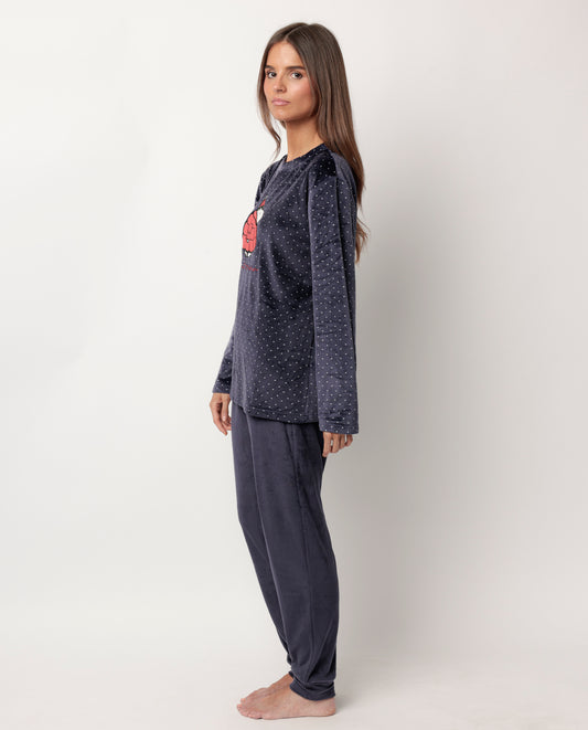 Pijama Manga Larga Terciopelo Let It Snow para Mujer