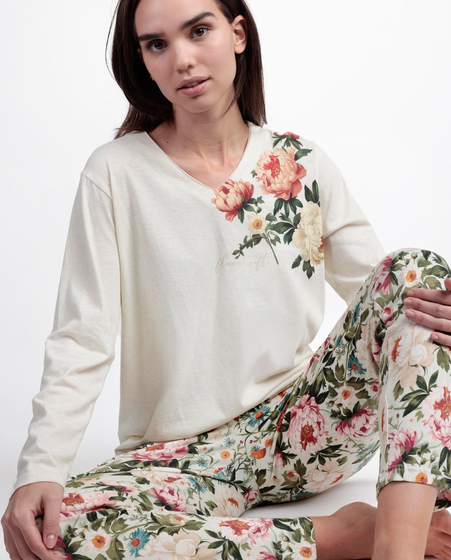 Pijama Manga Larga Cretona para Mujer