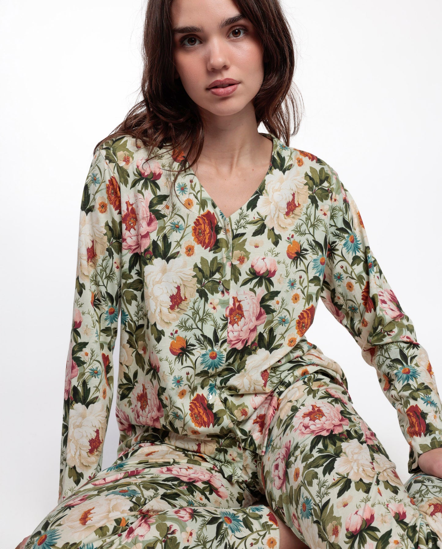 Pijama Manga Larga Abierto Cretona para Mujer