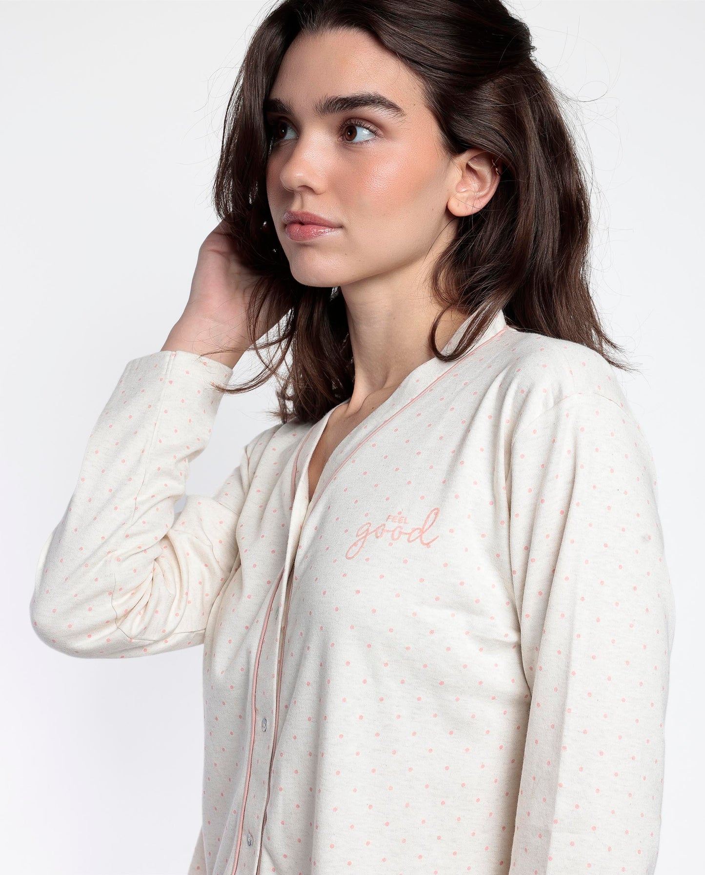 Pijama Manga Larga Abierto Dots & Flowers para Mujer