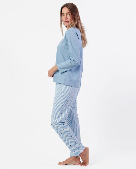 Pijama Manga Larga Tapeta Stripes And Stars Azul para Mujer