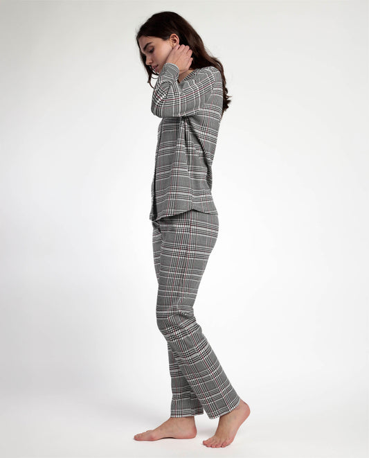 Pijama Manga Larga Abierto Houndstooth para Mujer