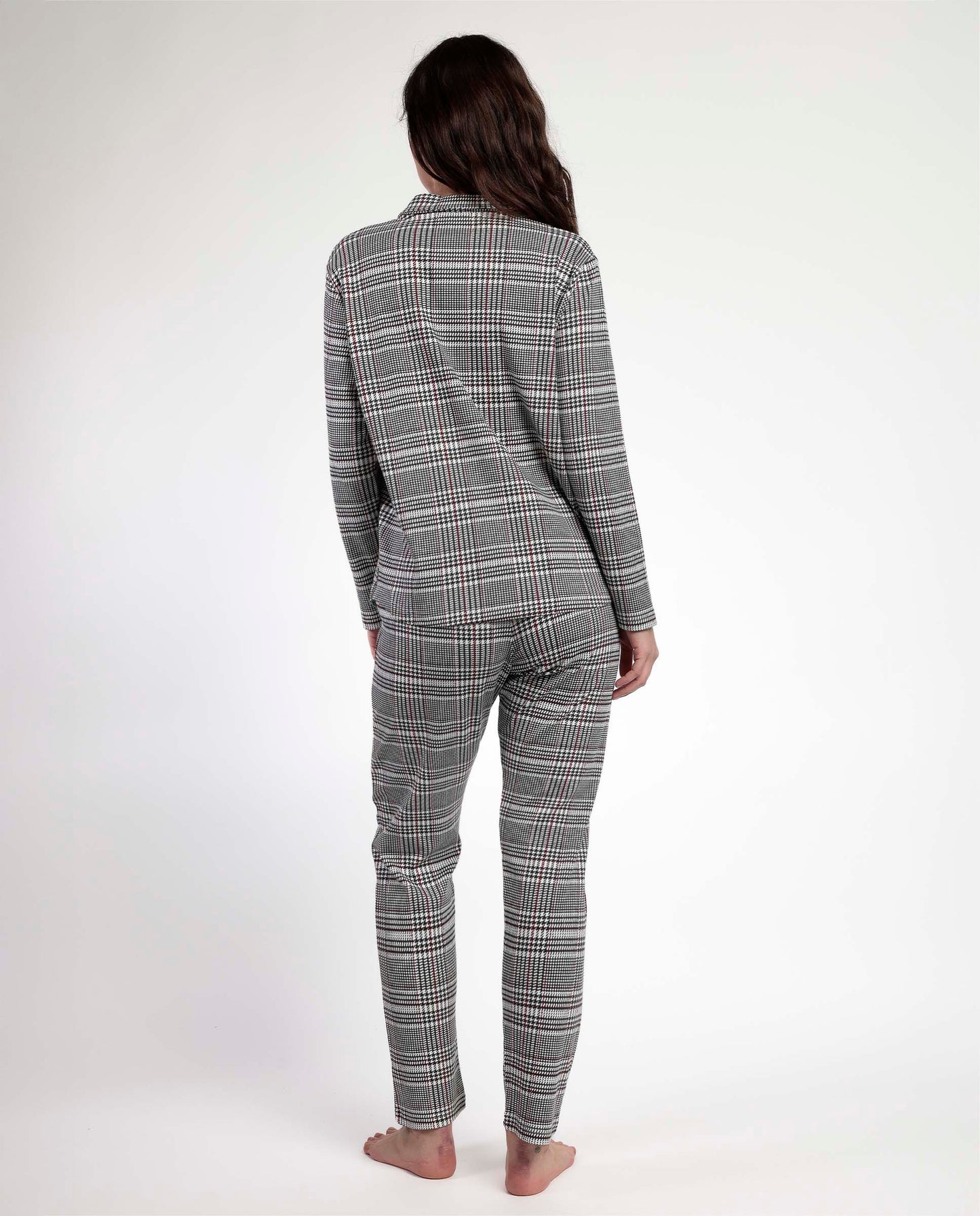 Pijama Manga Larga Abierto Houndstooth para Mujer