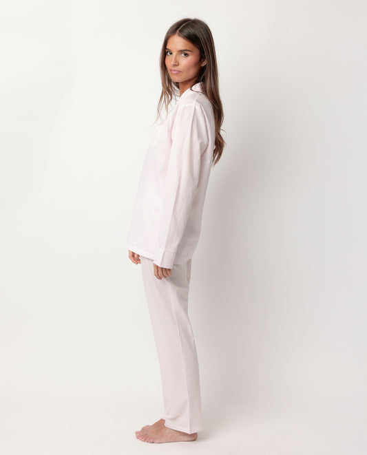 Pijama Manga Larga Abierto Popelín Stripes Rosa para Mujer