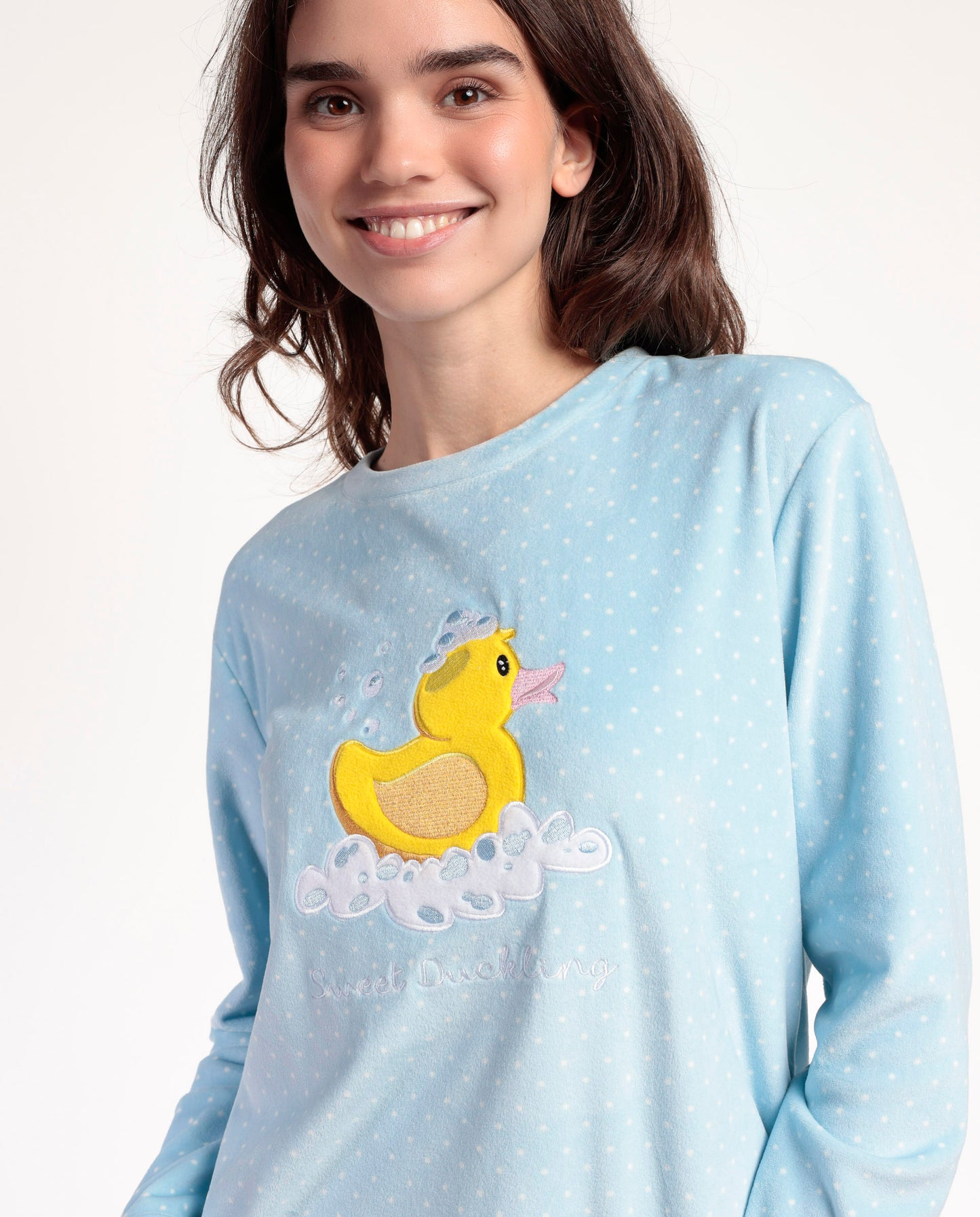 Pijama Manga Larga Terciopelo Sweet Duckling para Mujer
