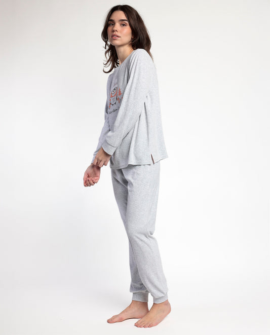 Pijama Manga Larga Terciopelo Winter Owl para Mujer