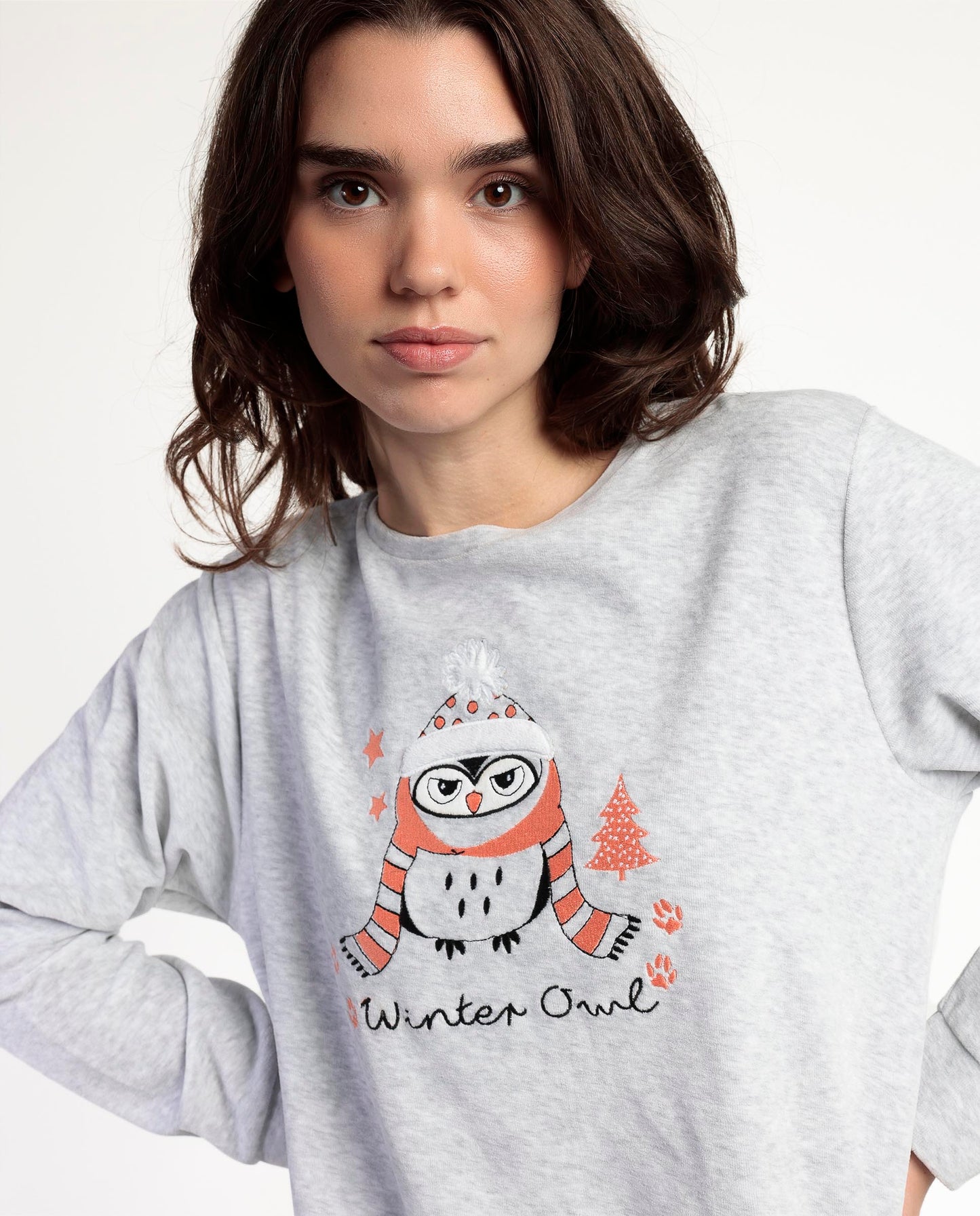 Pijama Manga Larga Terciopelo Winter Owl para Mujer