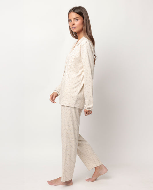 Pijama Manga Larga Abierto Organic Dots para Mujer