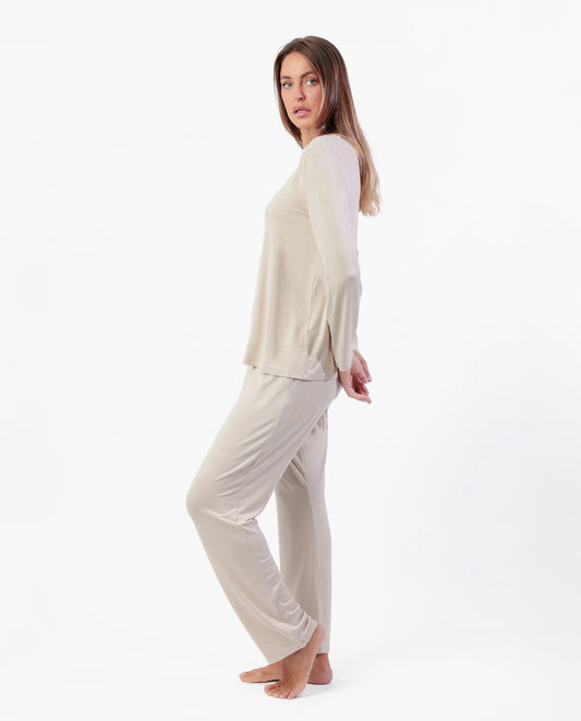 LUXURY Pijama Manga Larga Liso Cava para Mujer