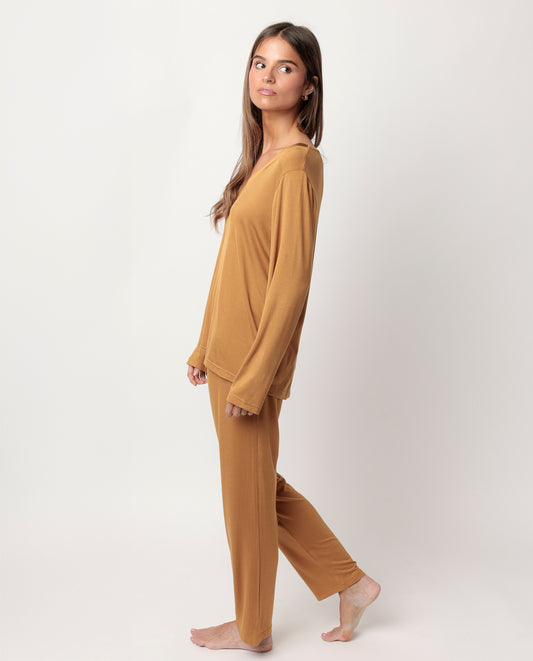 LUXURY Pijama Manga Larga Liso Cobre para Mujer