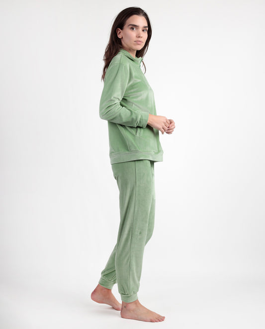 Pijama Manga Larga Terciopelo Cremallera Adm Verde para Mujer