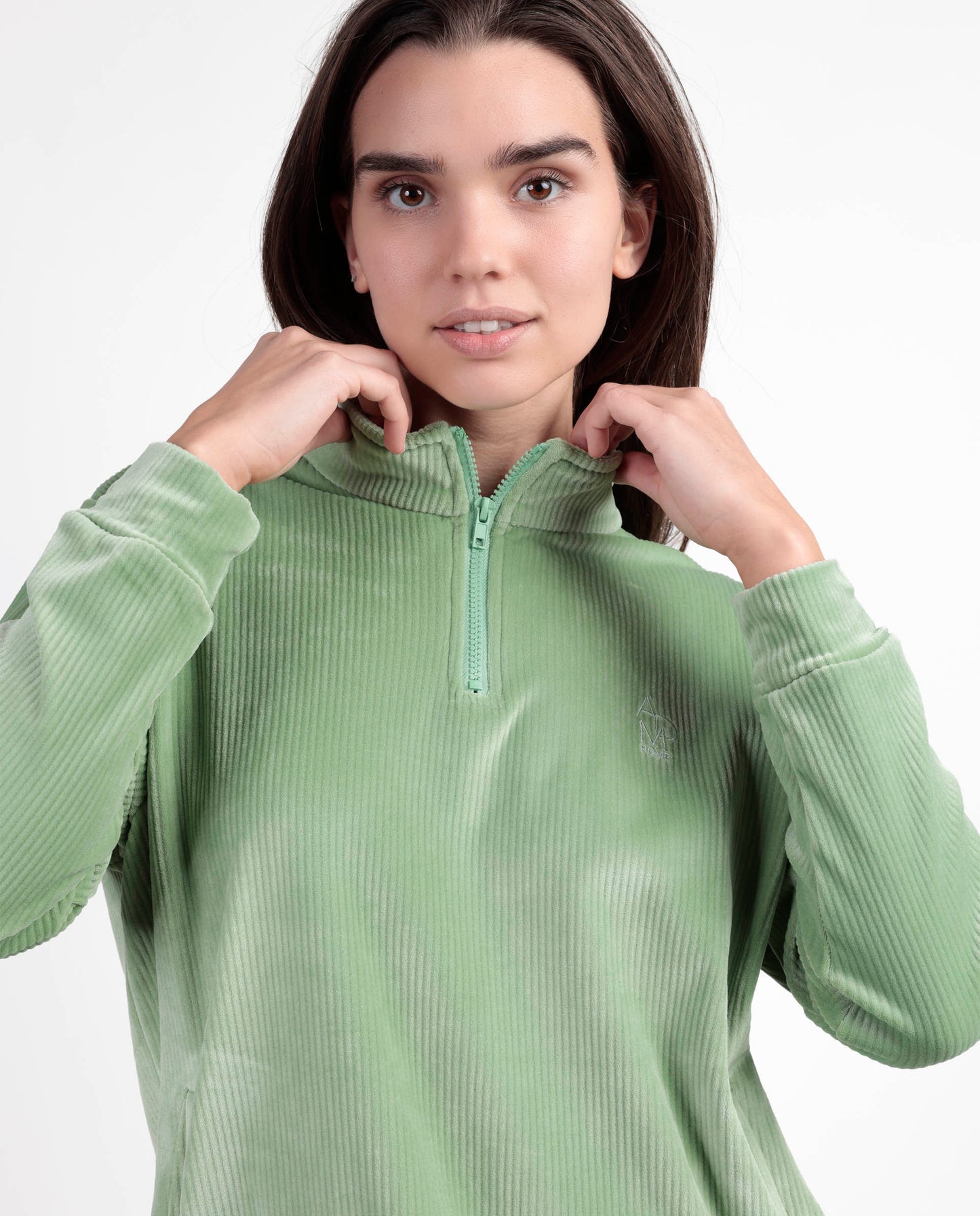 Pijama Manga Larga Terciopelo Cremallera Adm Verde para Mujer