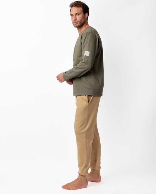 Pijama Manga Larga Felpa Why Not para Caqui Hombre