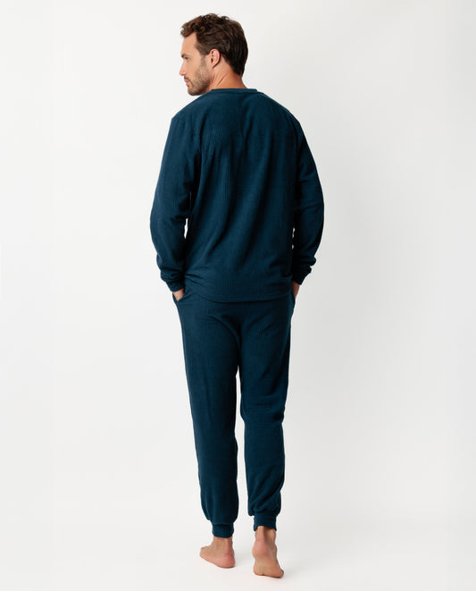 Pijama Manga Larga Checks Texture Azul para Hombre