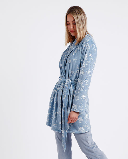 Bata Manga Larga White Flowers para Mujer