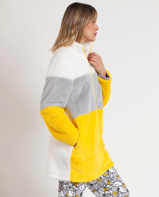 Bata Manga Larga Calentita Franjas Snoopy Funny para Mujer