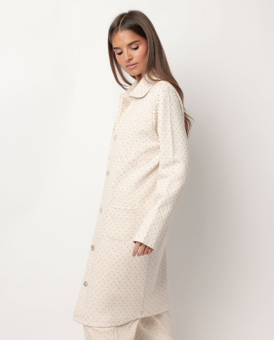 Bata Manga Larga Botones Organic Dots para Mujer