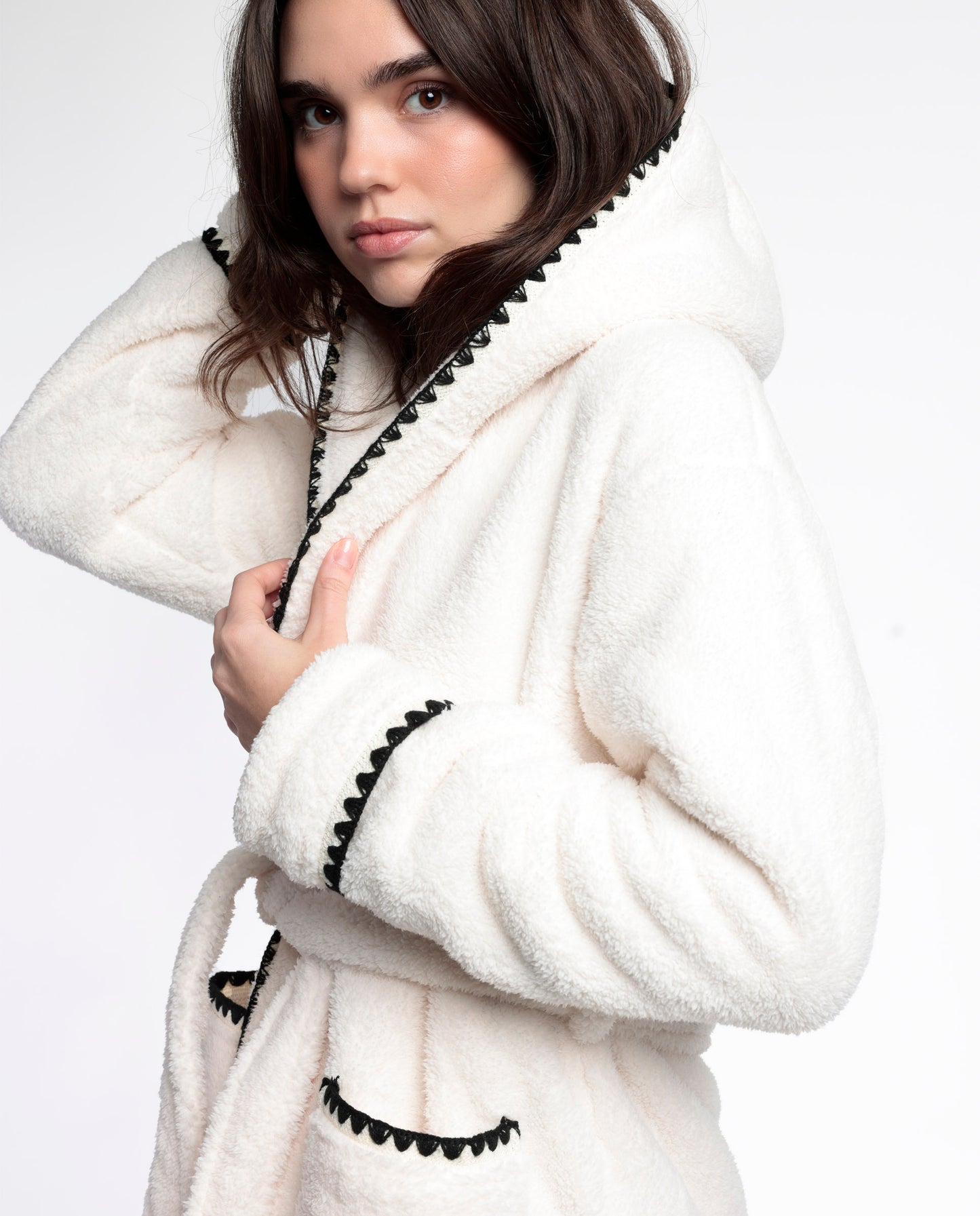 Bata Manga Larga Calentita Stitching para Mujer