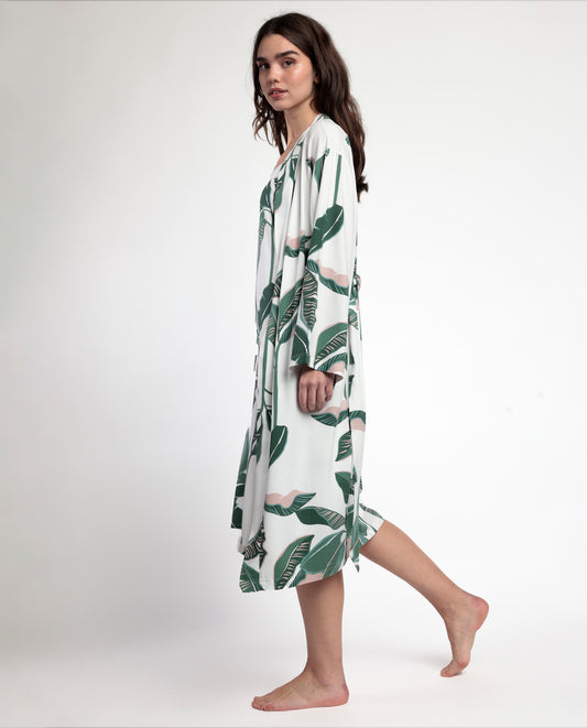 Bata Manga Larga Popelín Luxury Leaves para Mujer