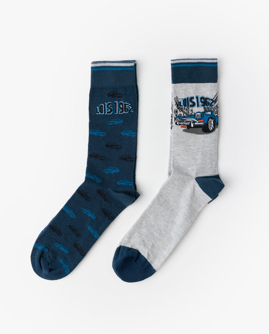 Calcetín de Caña Normal Vintage Car para Hombre, (Caja de 6 pares)