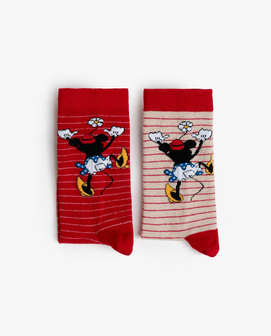 Calcetín Mediano Minnie Stripes para Mujer, (Caja de 6 unidades)
