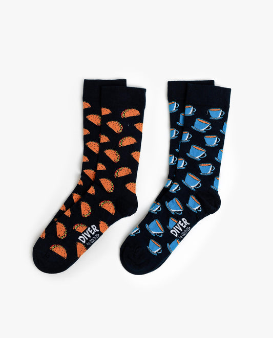 Calcetín Mediano Taco and Coffee para Hombre, (Caja de 6 pares)