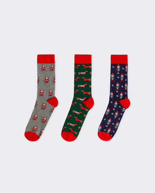 Calcetín Mediano Christmas para Hombre, (Caja de 3 unidades)