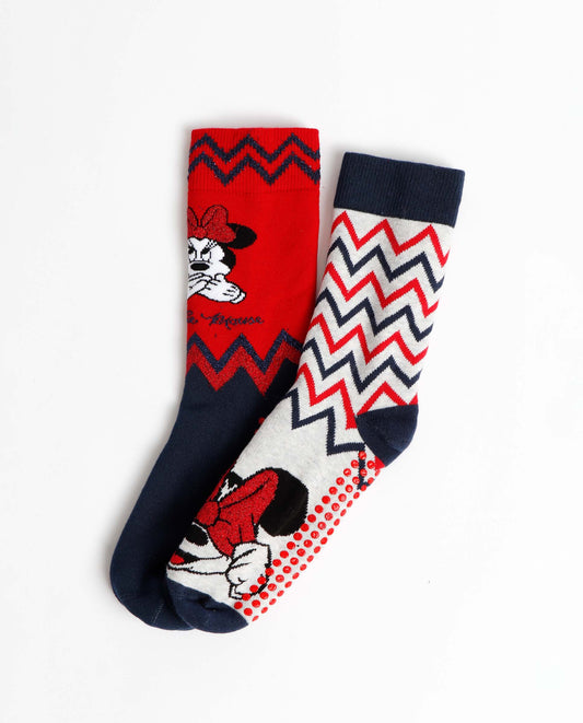 Calcetín Antideslizante Minnie ZigZag para Mujer, (Caja de 6 unidades)