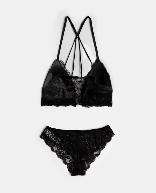 Conjunto Top Triangulo y Braguita Puntilla Negro para Mujer