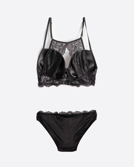 Conjunto Sujetador Push Up y Braguita Ondas Negro para Mujer