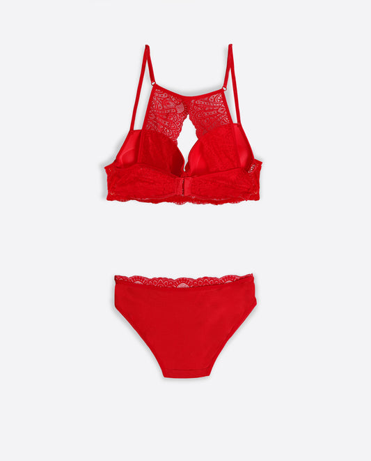 Conjunto Sujetador Push Up y Braguita Ondas Rojo para Mujer