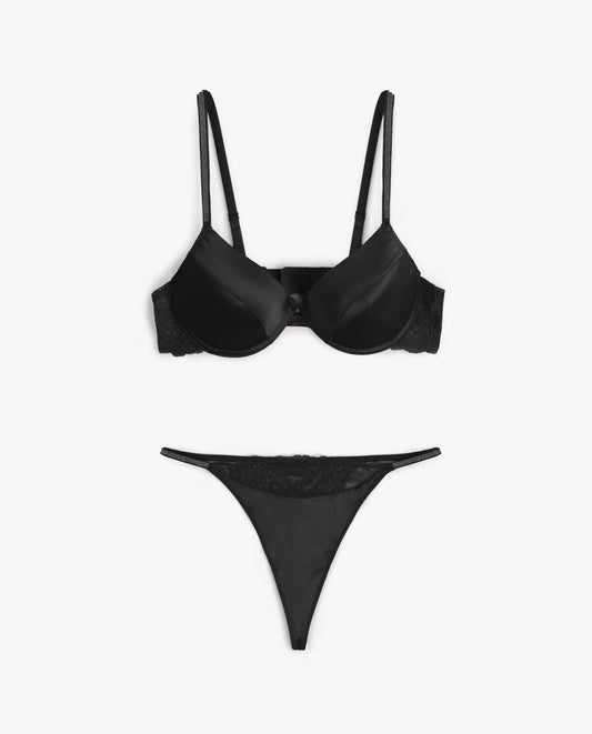 Conjunto Sujetador Push Up y Tanga Night Fever Negro para Mujer