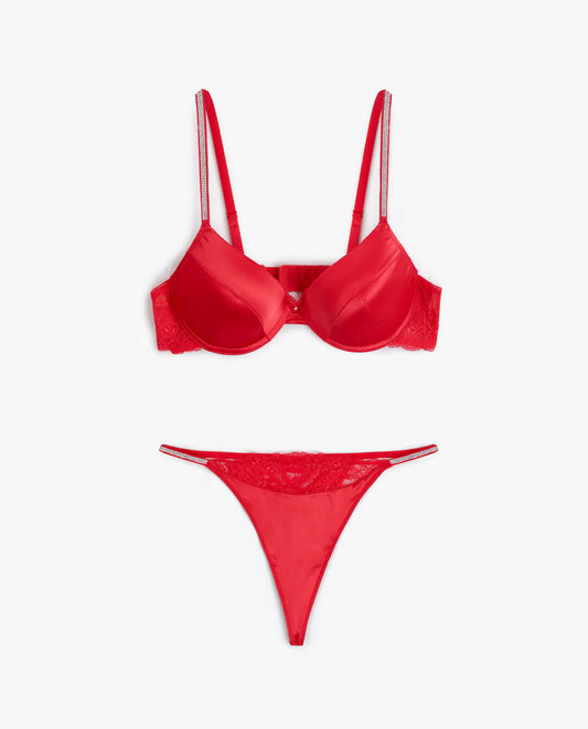 Conjunto Sujetador Push Up y Tanga Night Fever Rojo para Mujer