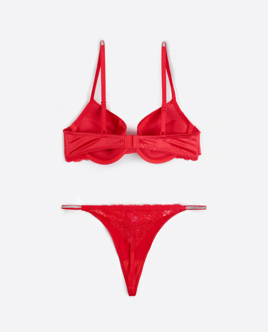 Conjunto Sujetador Push Up y Tanga Night Fever Rojo para Mujer